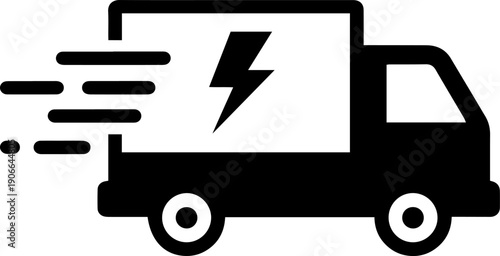 Fast delivery truck with lightning bolt speeding quickly