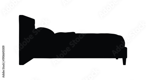 A stark black silhouette of a modern minimalist bed frame against a bright white background silhouette high quality professional detailed modern