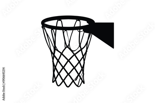 Basketball hoop with net silhouette isolated on white background for sports recreation and tournament branding