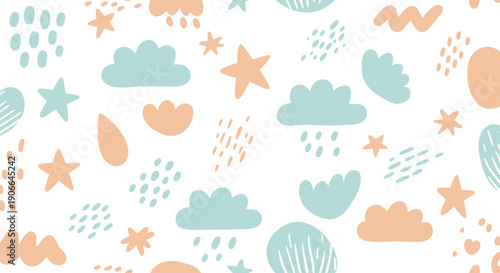Whimsical illustration of various sea creatures and oceanic elements in pastel colors on white background