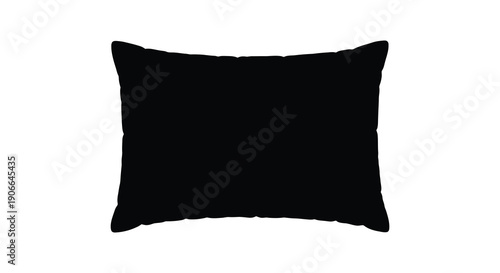 A simple black rectangular pillow is centered on a plain white background creating a stark contrast silhouette high quality professional detailed