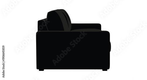 A stark black silhouette of a modern comfortable sofa dominates the frame against a plain white background silhouette high quality professional