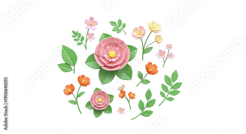 3D Rendered Floral Elements