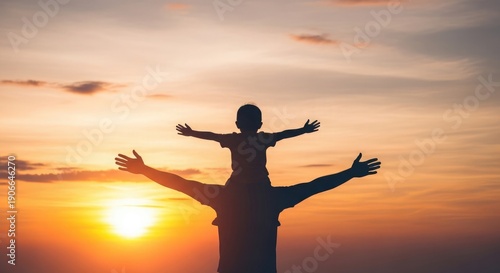 Heartwarming father's day moment silhouette of father and child embracing sunset