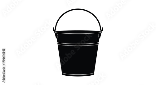 A stark black bucket stands isolated on a white background its simple form creating a bold silhouette high quality professional detailed
