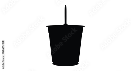 A stark black silhouette of a disposable plastic cup with a straw isolated on a white background silhouette high quality professional