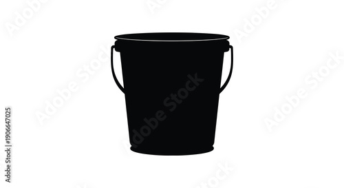 A stark black silhouette of a plastic bucket with a handle and lid against a white background silhouette high quality professional