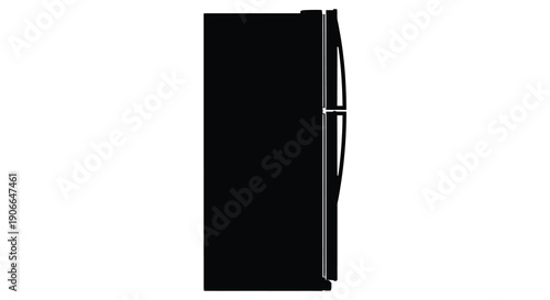 A stark black refrigerator stands prominently against a white background a modern appliance design in silhouette high quality professional detailed elegant