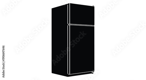 A stark black refrigerator stands prominently against a white backdrop defined by clean lines and a striking silhouette high quality professional