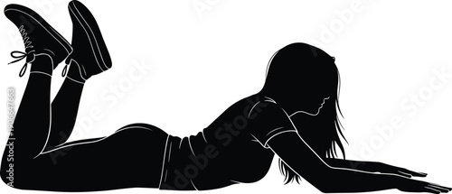 Woman Female Silhouette Lying Relaxing Pose Casual Fashion Body Shape Black Isolated White Background Lifestyle Vector Illustration Concept