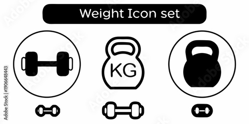 Black and white icons depicting various weightlifting and fitness equipment