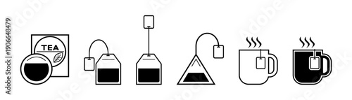 Tea bags icons. Different shapes of tea bags.