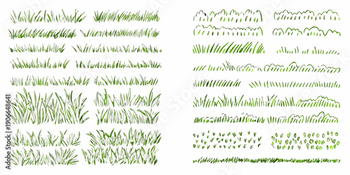 Collection of green grass illustrations arranged in a grid pattern