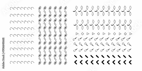 Arrangement of stylized snail shells and abstract geometric shapes