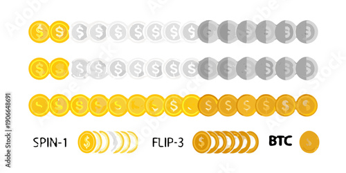 Rows of golden coins and silver coins arranged on a black background