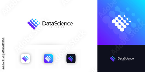 Data science technology logo, abstract gradient dots, digital network symbol for AI analytics, IT company branding, app icon. Data science logos for tech brands. Vector illustration