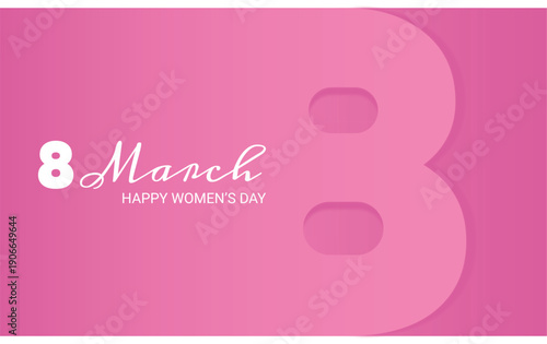Banner for International Women's Day. Flyer for March 8 with floral decorations. Number 8. Paper-cut style invitation with spring plants, leaves, and flowers.