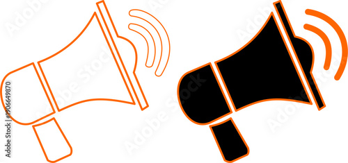 Stylish Megaphone Icons in Orange and Black for Important Announcements and Marketing