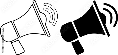 Universal Black Megaphone Icon: Simple Vector Graphic for General Communication and Urgent Messages