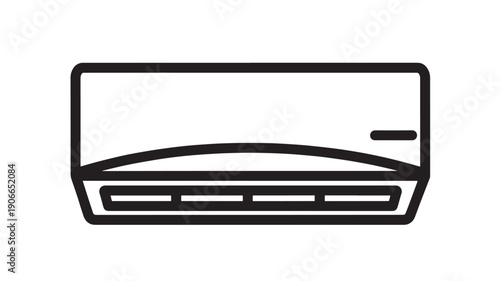 Air conditioner wall unit icon with front view indoor split system, minimalist black outline pictogram for cooling, HVAC climate control symbol isolated on white