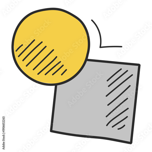 Shape builder tool doodle icon vector isolated. Hand-drawn illustration of a graphic designer tool. Creating complex shapes from intersecting paths.