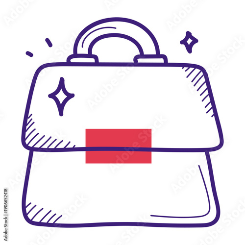 Bag doodle icon vector isolated. Hand-drawn illustration of personal accessory, leather briefcase. Symbol of dry cleaning service for bags. Elegant handbag.