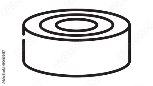 Tuna can icon with simple black outline and concentric lid rings, minimal line art food packaging symbol isolated on white for apps, labels, UI and infographics