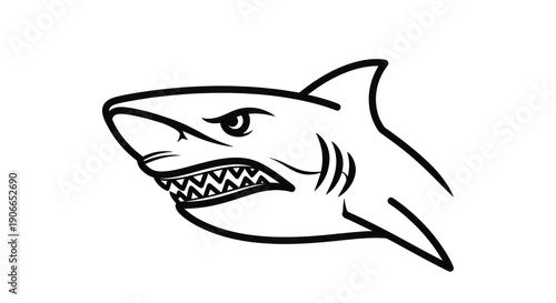 Black and White Shark Head Illustration.