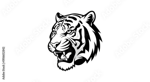 Black and White Tiger Head Illustration.