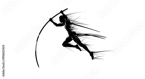 Dynamic Silhouette of Pole Vaulter in Motion - Artistic Brush Stroke Effect
