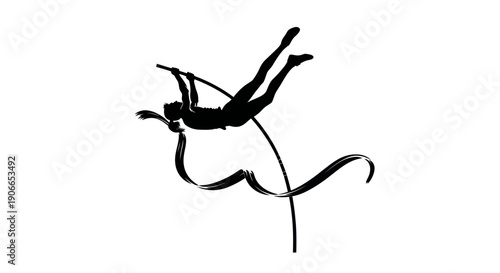 Pole Vault Silhouette - Athlete Leaping High Over Bar