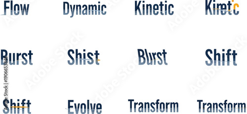 Dynamic Text and Transition Words: Flow, Burst, Shift, Evolve