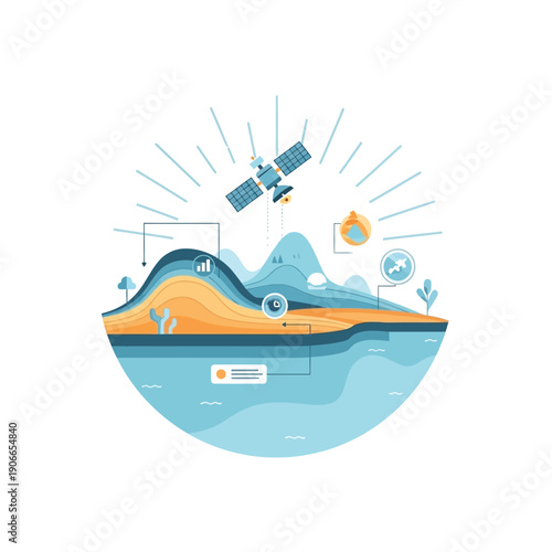 Advanced satellite communication system orbiting the globe, illustrating remote sensing, data exchange, and connectivity for a modern world