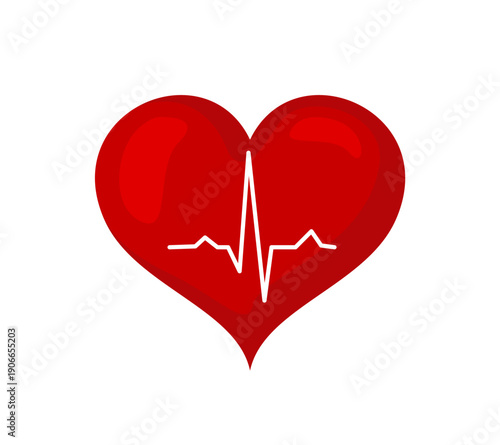 Heart beat pulse isolated on white background. Vector flat cartoon illustration. Heart health icon.