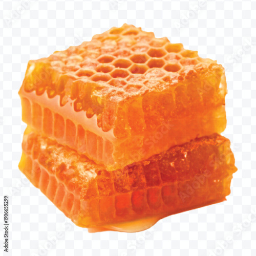 realistic four stacked honeycomb pieces with dripping honey in different style isolated on transparent background