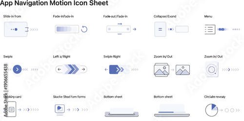 App navigation motion icons for user interface animations