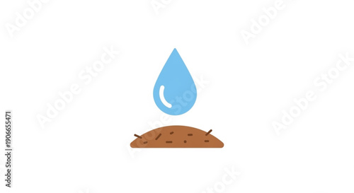 Water drop falling on dry soil with small twigs drought concept