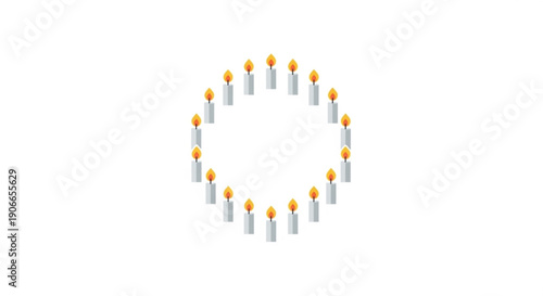 Circle of lit candles on white background for celebration or ceremony