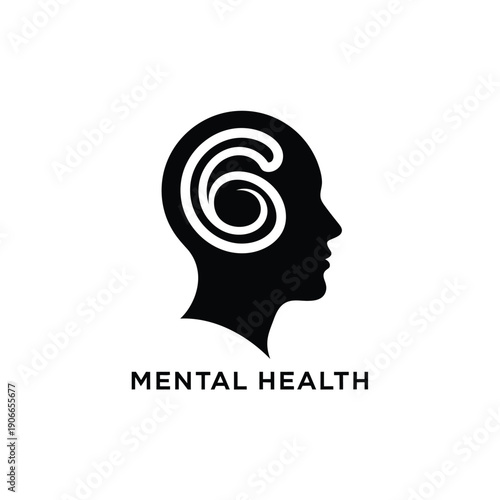 Mental Health Illustration Featuring Human Head Profile with Spiral Design