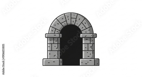 Gray stone archway entrance with black interior opening