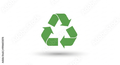 Green recycling symbol with arrows on white background