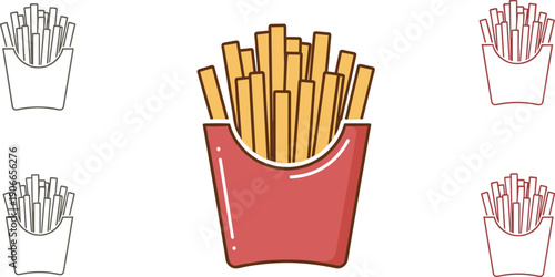 Collection of French Fries Icons in Red and Outline Styles