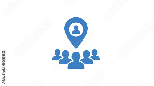 Global workforce localization and people finding concept with group of icons and a specific location pointer.