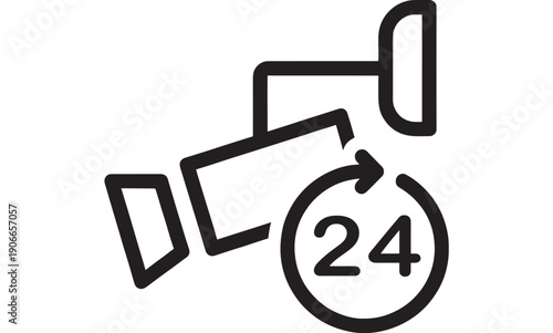 Clock icon with 24 hours and circular arrows indicating continuous service featuring support, technical support, 24/7 with symbol and graphic elements for customer care, assistance projects, clean