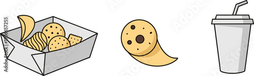 Assortment of cookies and a drink in a simple flat design style