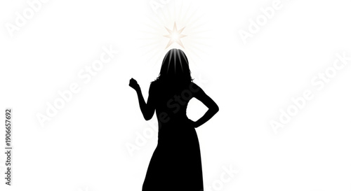 Silhouette of woman with radiant light on her head standing confidently