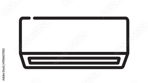 Air conditioner icon with sleek black outline and simple design on white background featuring modern, minimalist, HVAC with heating and cooling elements for ventilation, appliance projects, clean