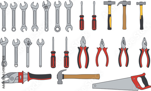 Construction hand tools vector set, tools repair and construction collection vector, hand tools icon, building tools icon, construction and repair equipment  vector illustration