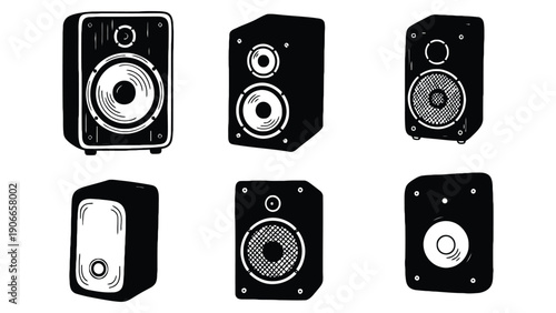 Speakers icon set in black and white illustration style