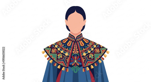 Woman wearing traditional colorful embroidered clothing and accessories